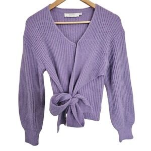 ASTR Lavender Purple Fuzzy Ribbed Knit Wool Blend Wrap Front‎ Sweater